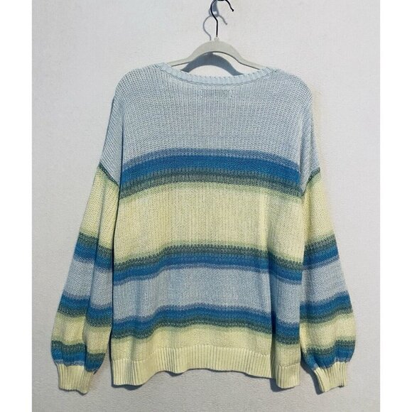 LOFT Sweater Womens XL Ombre Striped V Neck Long Sleeve Cotton Blend Beachy Boho - Picture 4 of 8